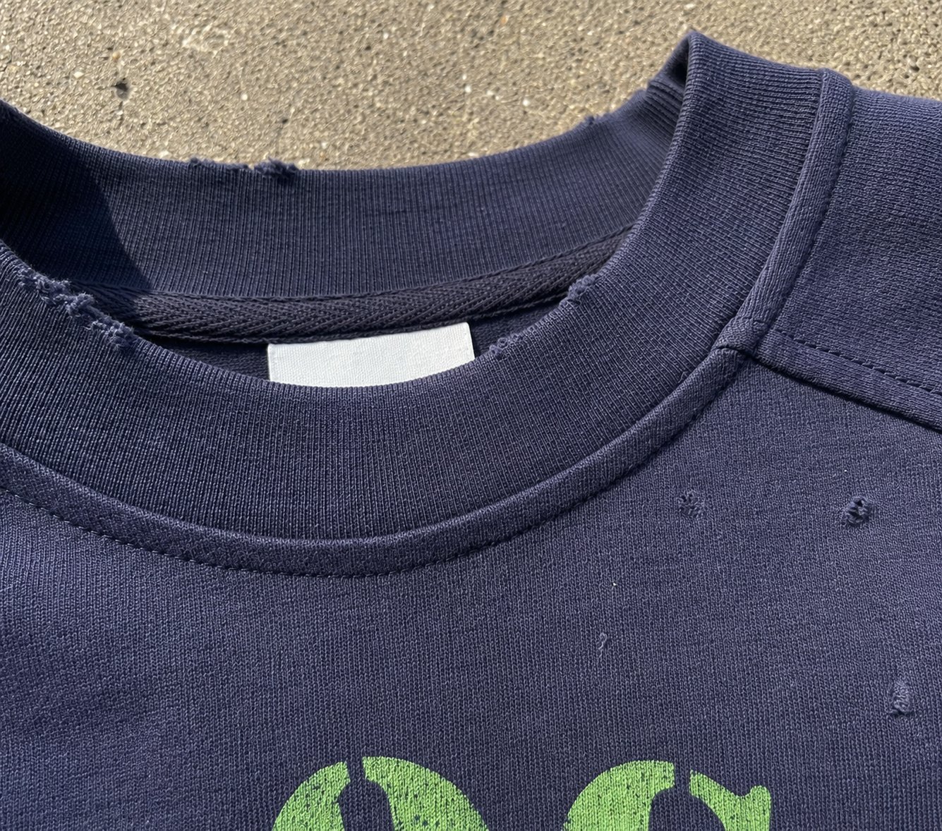 Aurocean Distressed Edge Ink Print Oversized T-Shirt – Navy