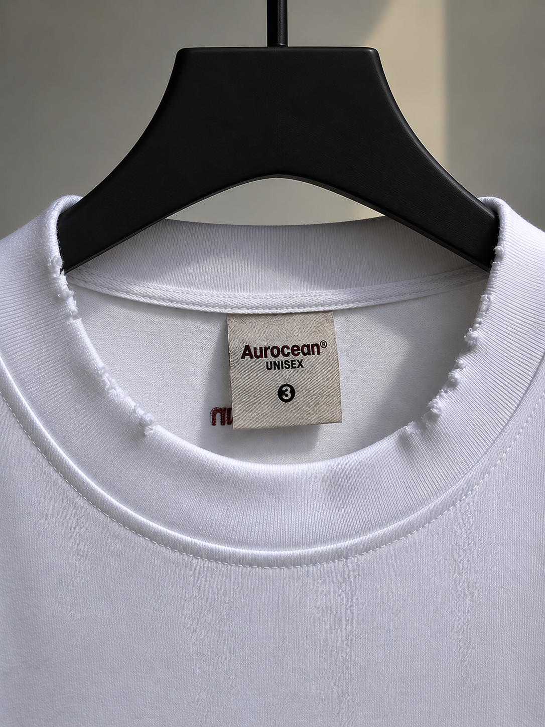 Aurocean Red Label Distressed Edge Embroidered Oversized T-Shirt – White