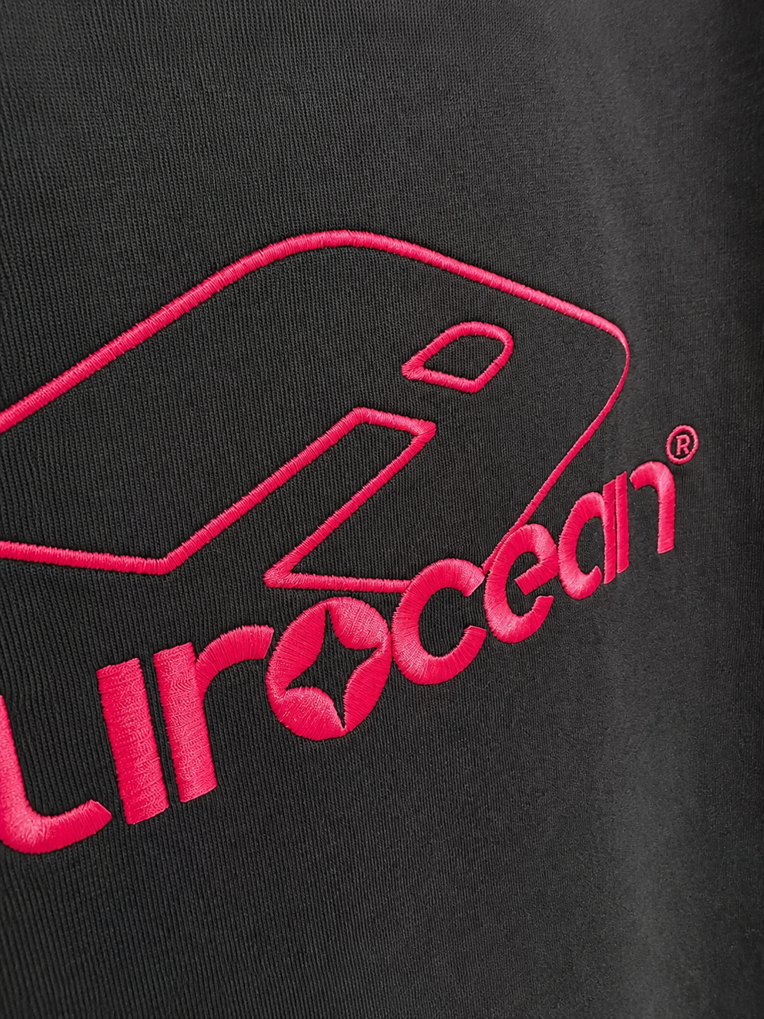 Aurocean Red Label Distressed Edge Embroidered Oversized T-Shirt – Black