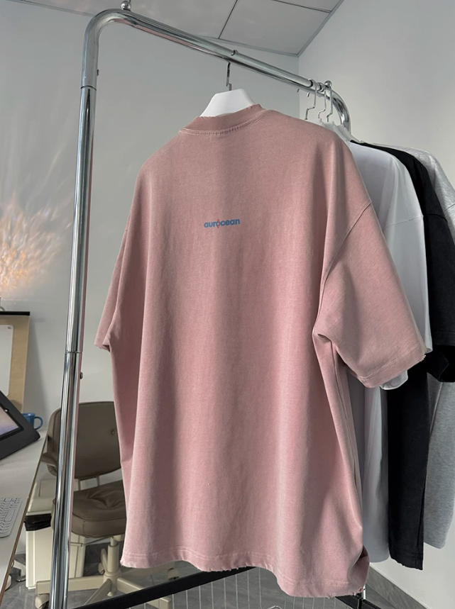 Aurocean Washed Thermal Print Distressed Edge Oversized T-Shirt – Dust Pink