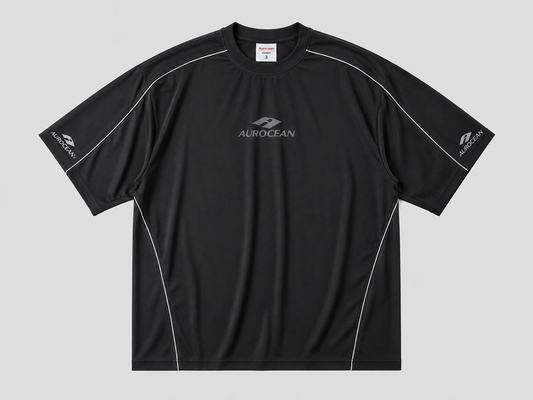 Aurocean Quick-Dry Embroidered Oversized Sports T-Shirt – Black