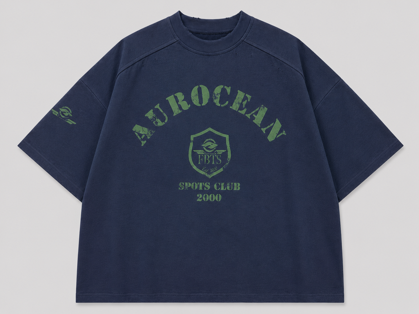 Aurocean Distressed Edge Ink Print Oversized T-Shirt – Navy