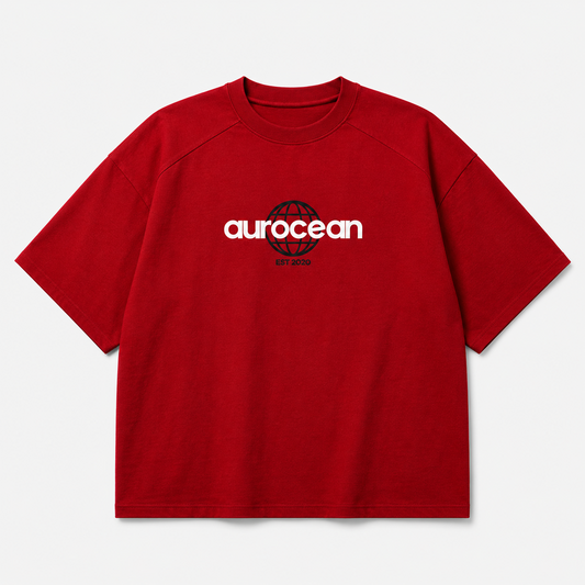 Aurocean Vintage Oversized Cotton T-Shirt – Red