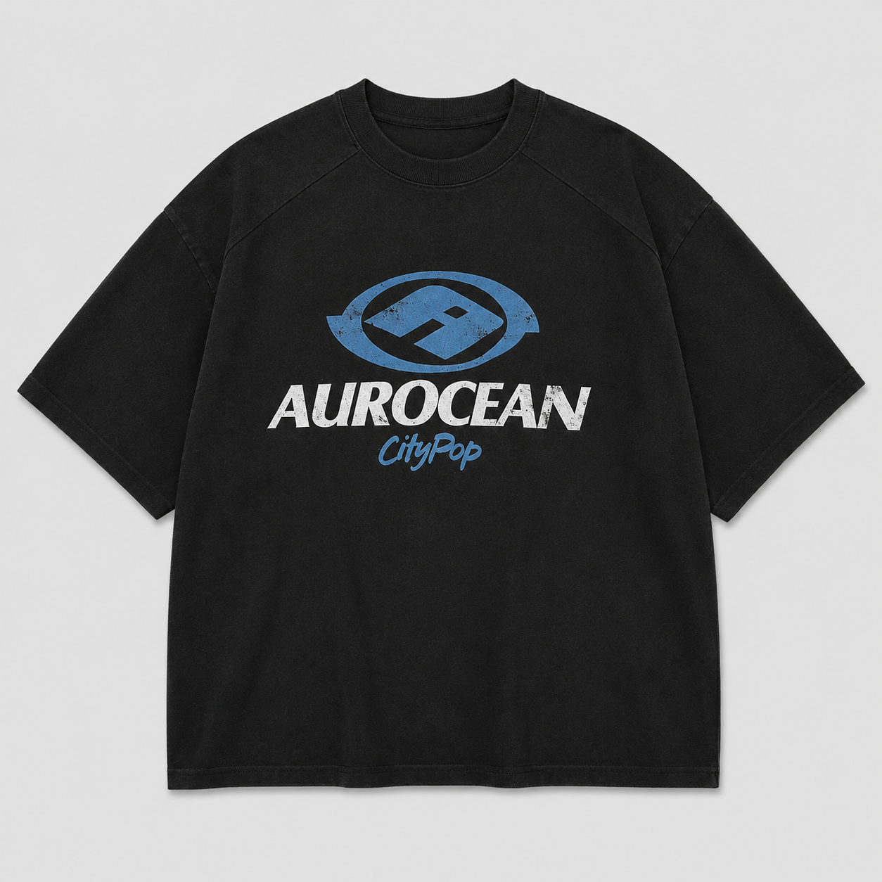 Aurocean Washed Vintage Distressed Edge Oversized T-Shirt – Black