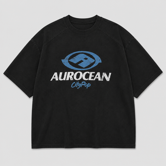Aurocean Washed Vintage Distressed Edge Oversized T-Shirt – Black
