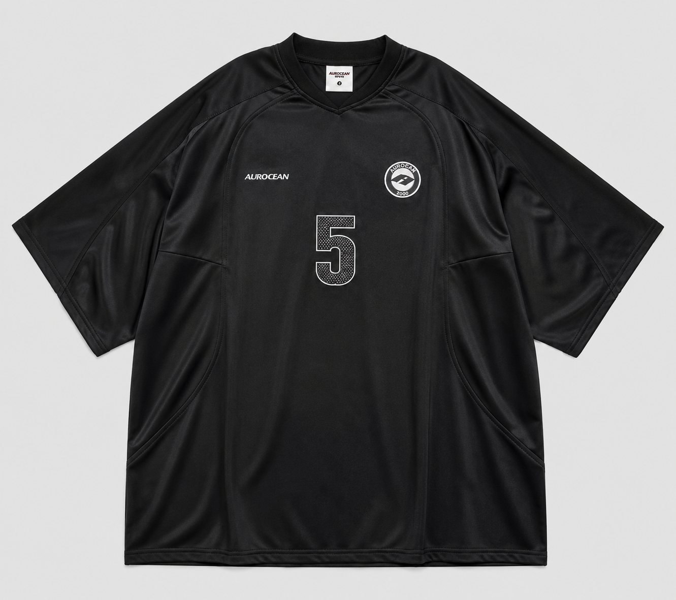 Aurocean Dark Embroidered Oversized Jersey T-Shirt – Black