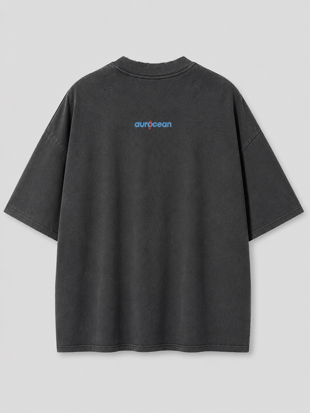 Aurocean Washed Distressed Edge Ink Print Oversized T-Shirt – Black
