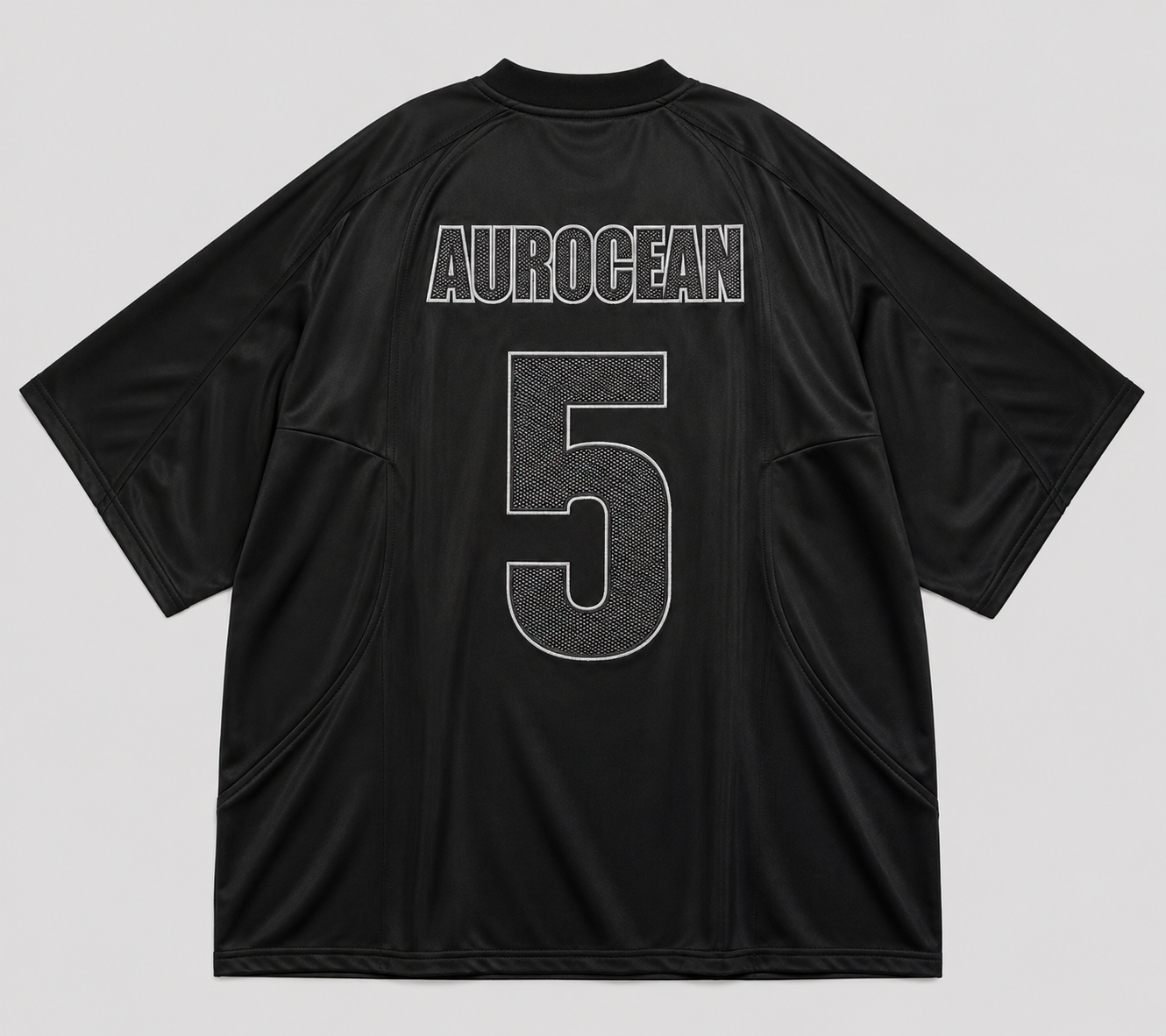Aurocean Dark Embroidered Oversized Jersey T-Shirt – Black