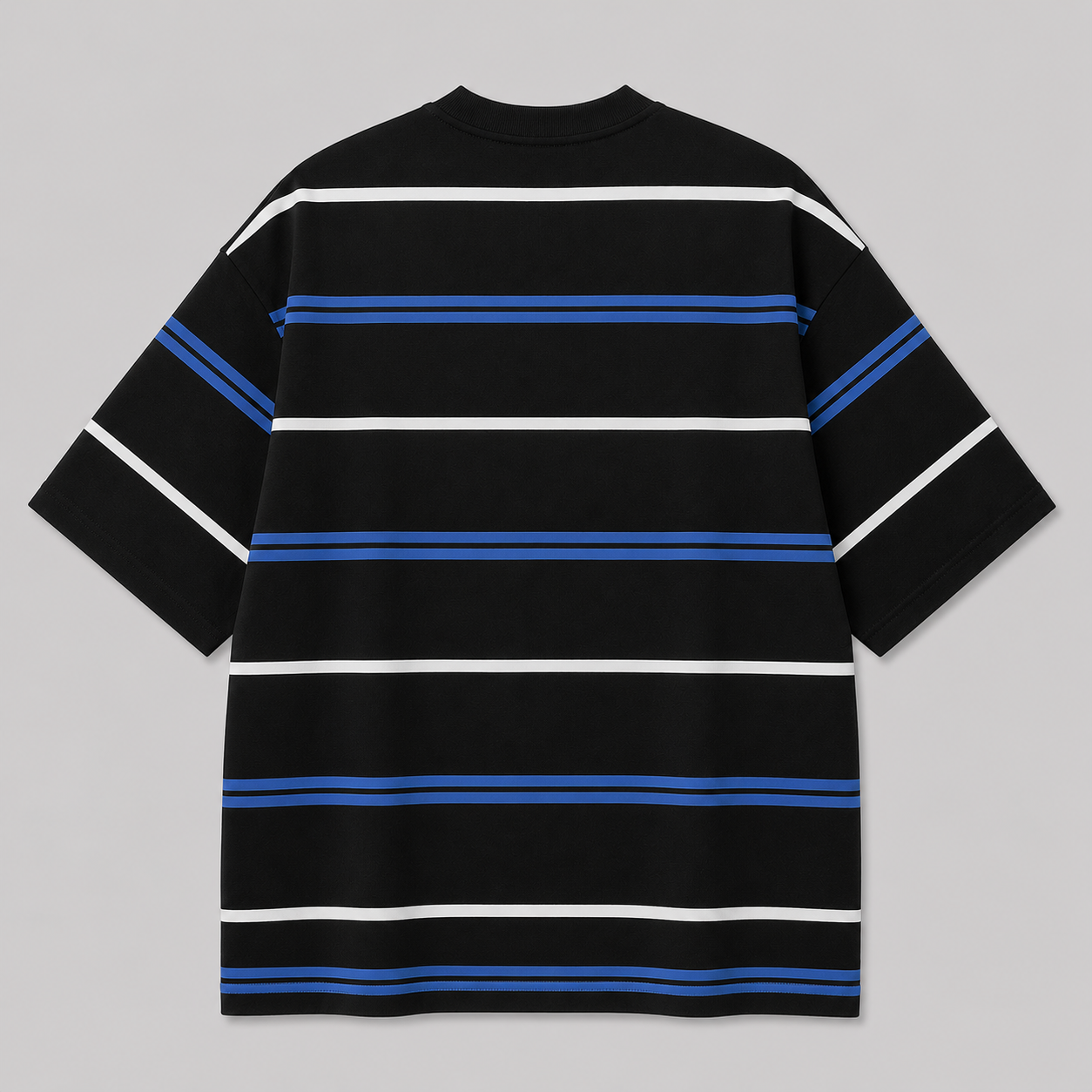 Aurocean Distressed Contrast Stripe Knit Oversized T-Shirt – Black
