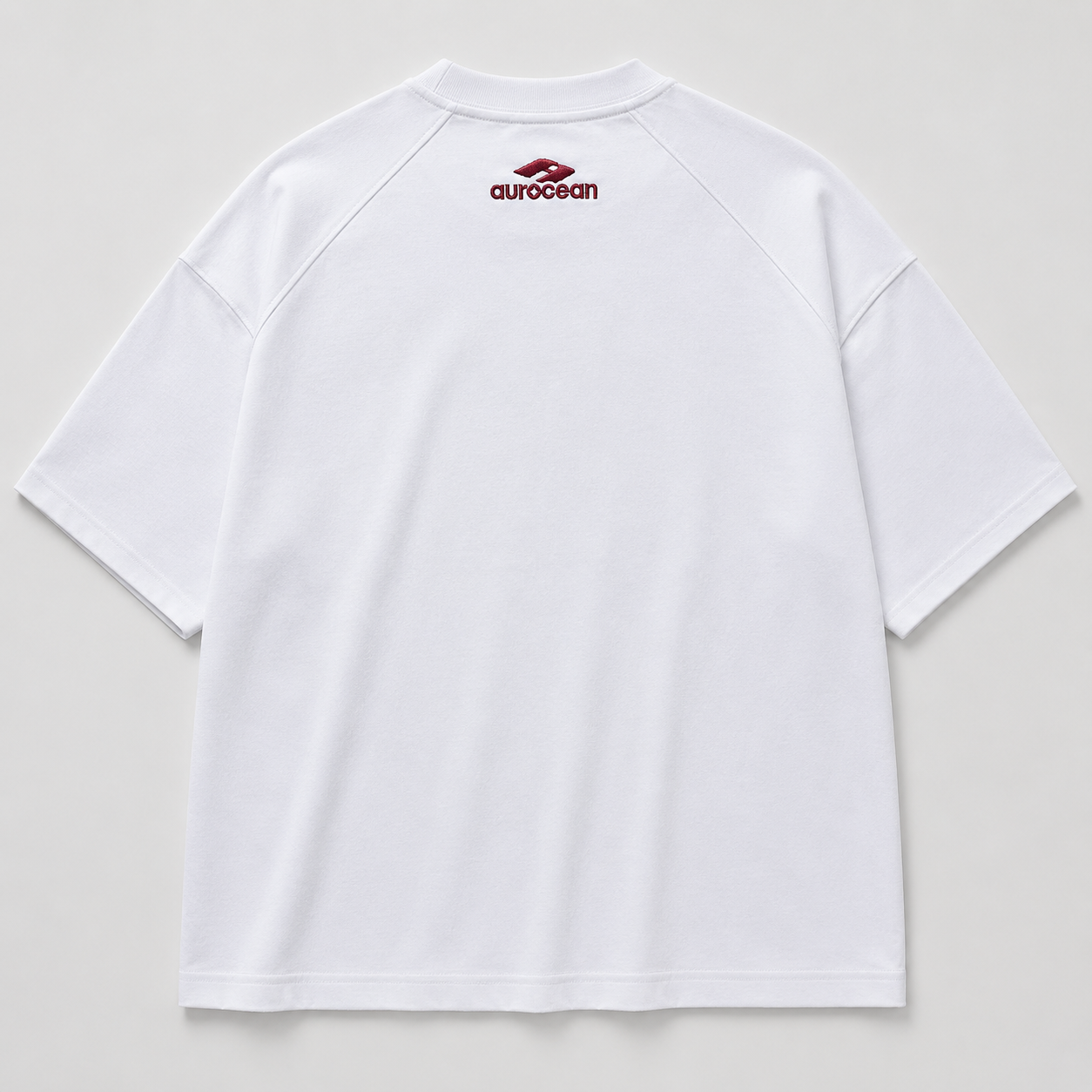 Aurocean Red Label Distressed Edge Embroidered Oversized T-Shirt – White