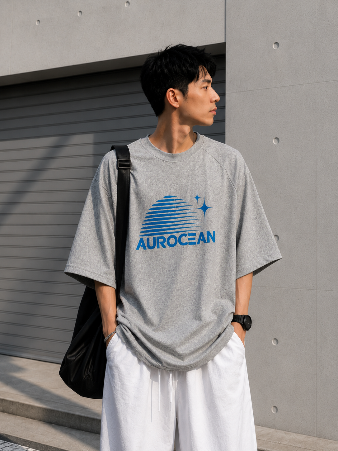 Aurocean Thermal Print Oversized T-Shirt – Grey
