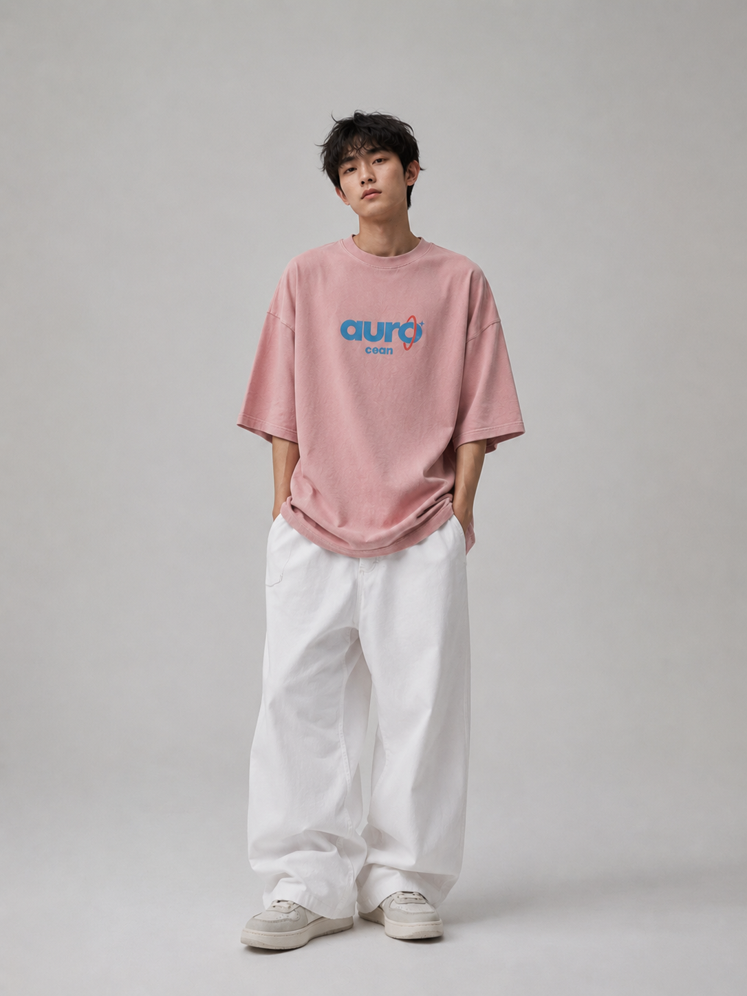 Aurocean Washed Distressed Edge Oversized T-Shirt