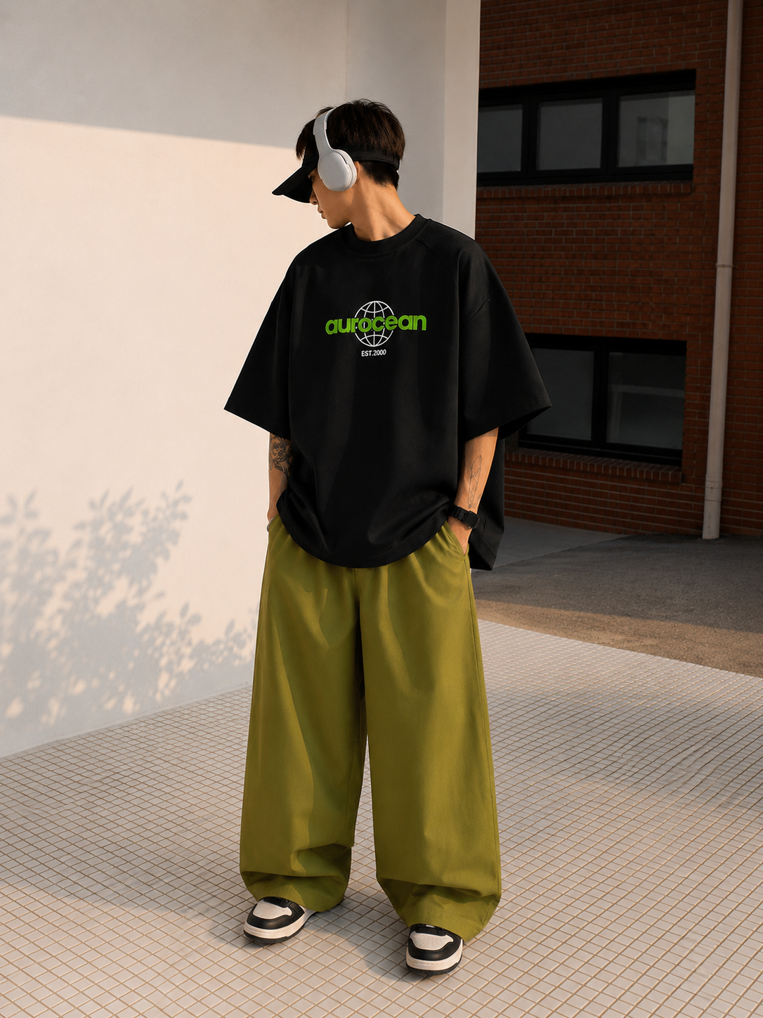 Aurocean Vintage Utility Oversized T-Shirt – Black