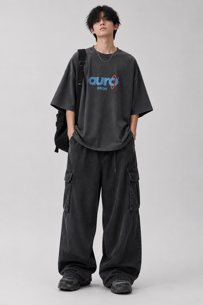 Aurocean Washed Distressed Edge Oversized T-Shirt