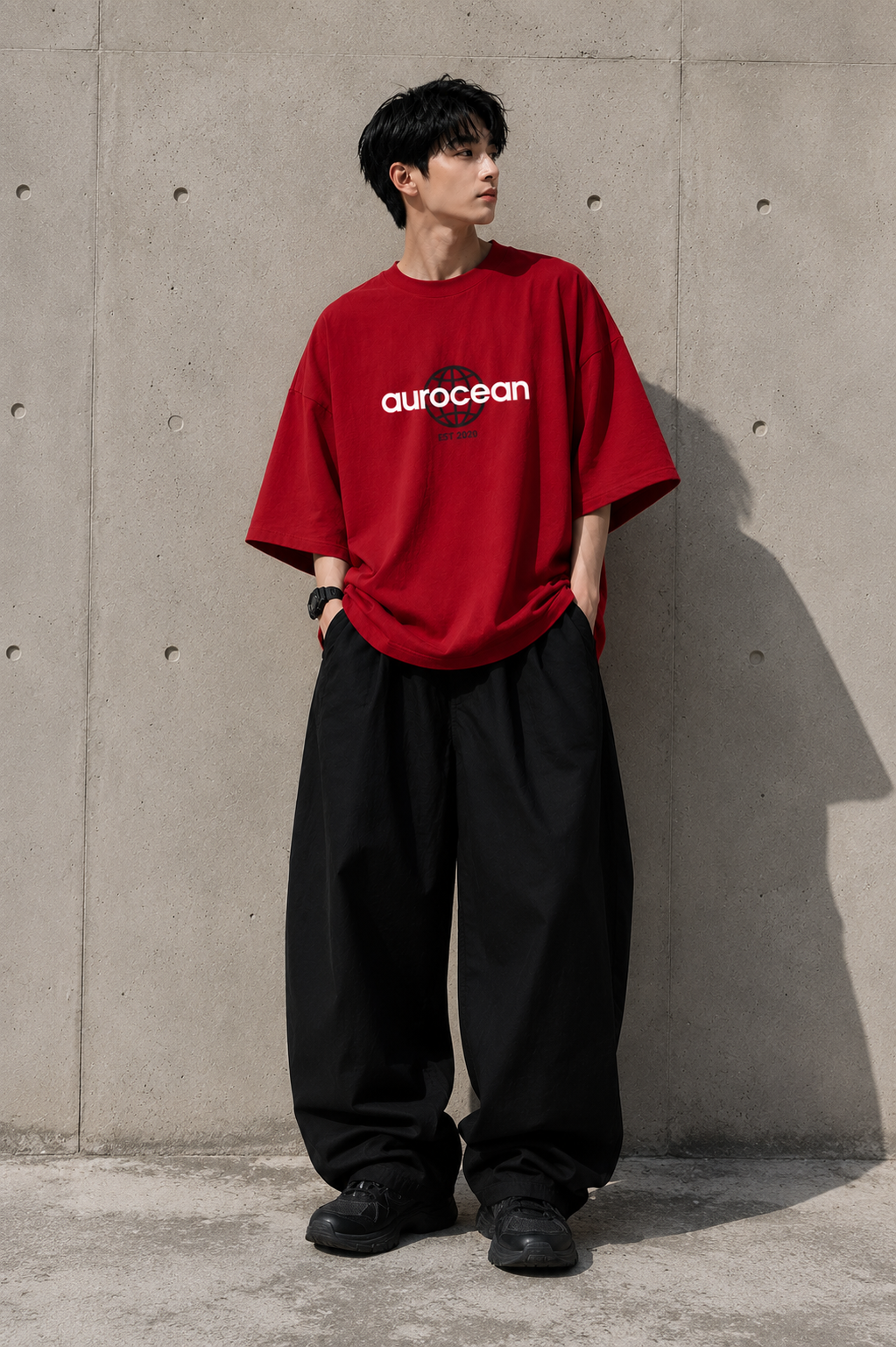Aurocean Vintage Oversized Cotton T-Shirt – Red