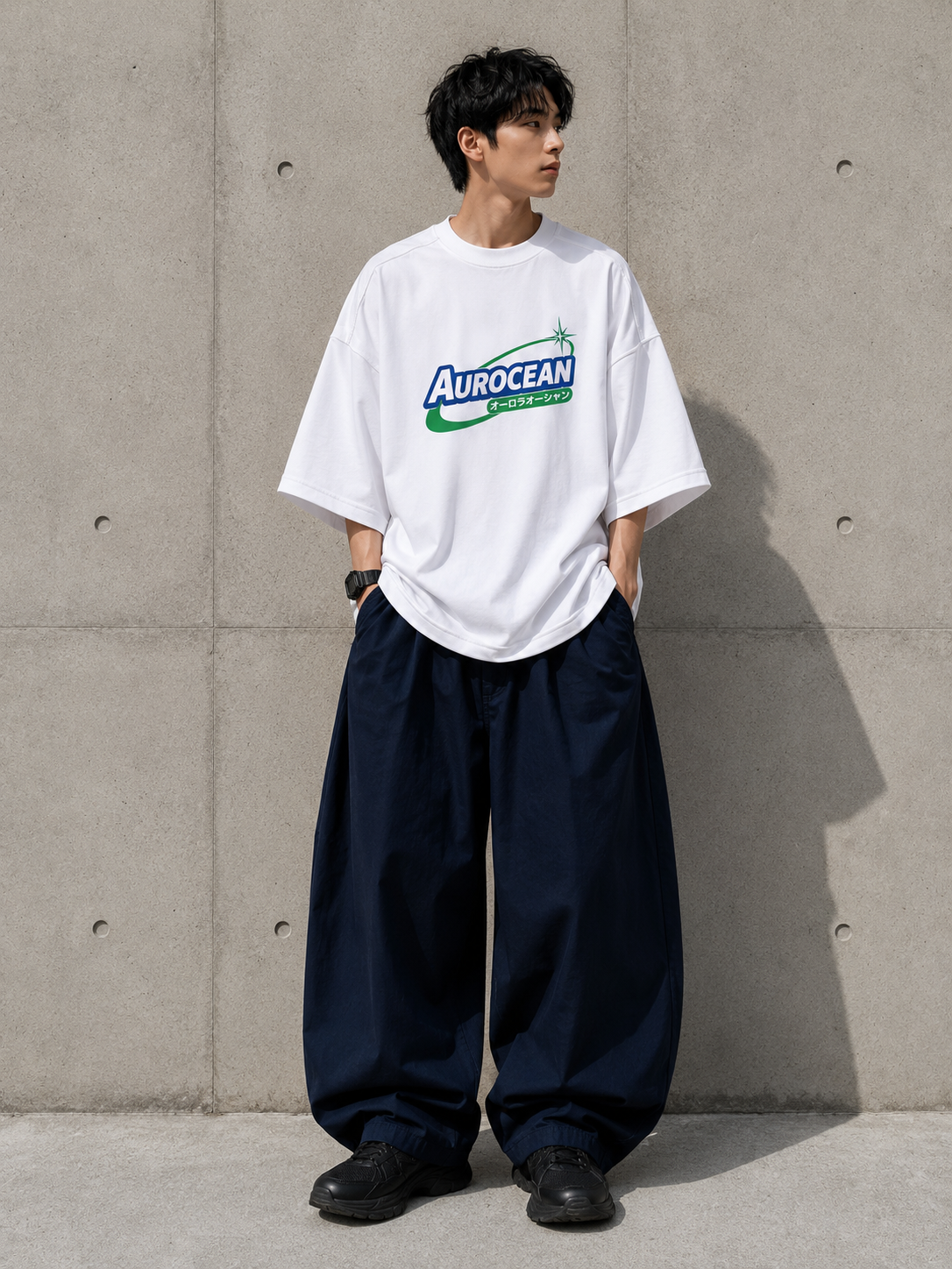 Aurocean Vintage Contrast Print Oversized T-Shirt – White