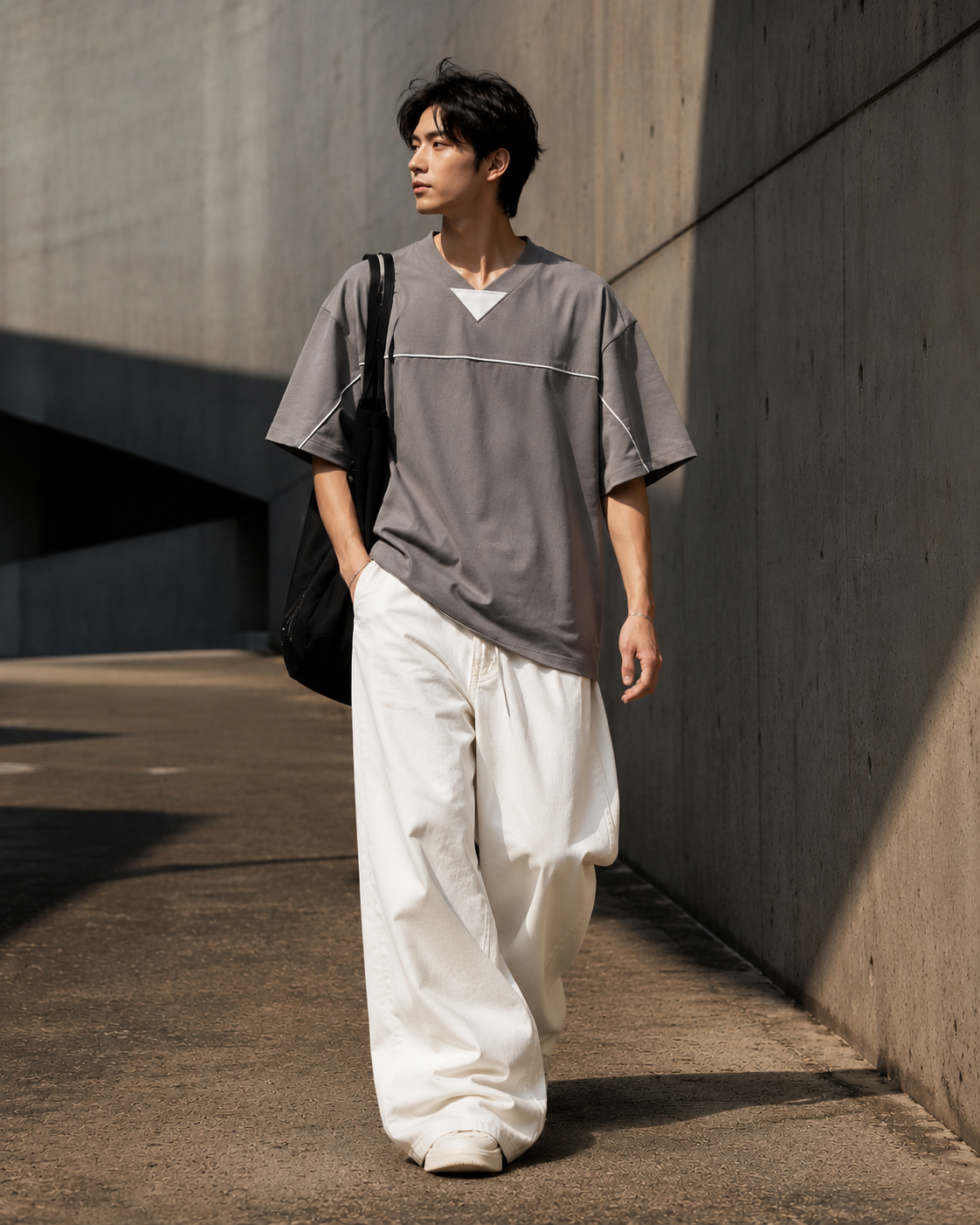 NANS Mesh Panel Oversized V-Neck T-Shirt