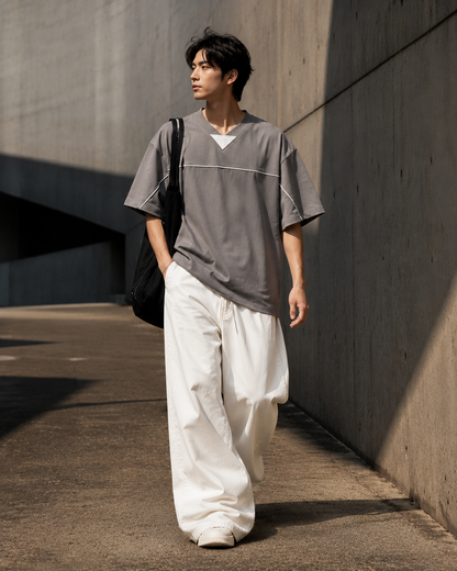 NANS Mesh Panel Oversized V-Neck T-Shirt