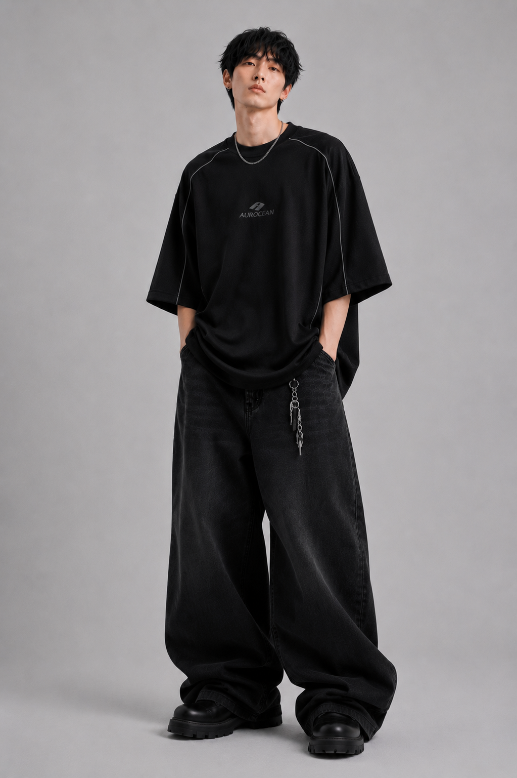 Aurocean Quick-Dry Embroidered Oversized Sports T-Shirt – Black