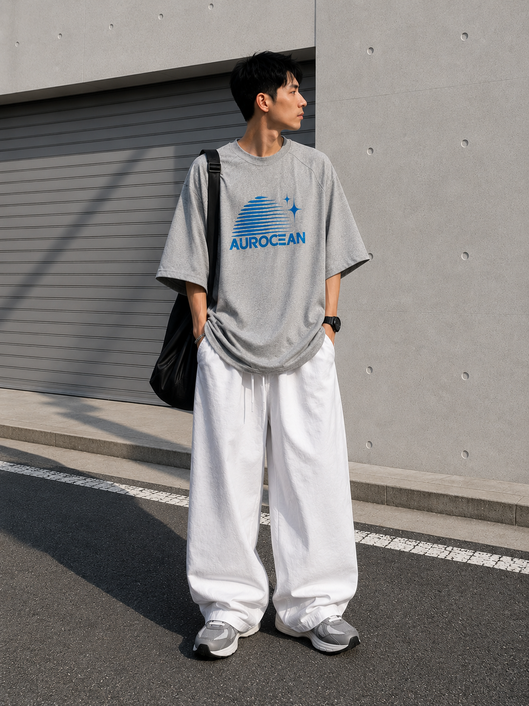 Aurocean Thermal Print Oversized T-Shirt – Grey
