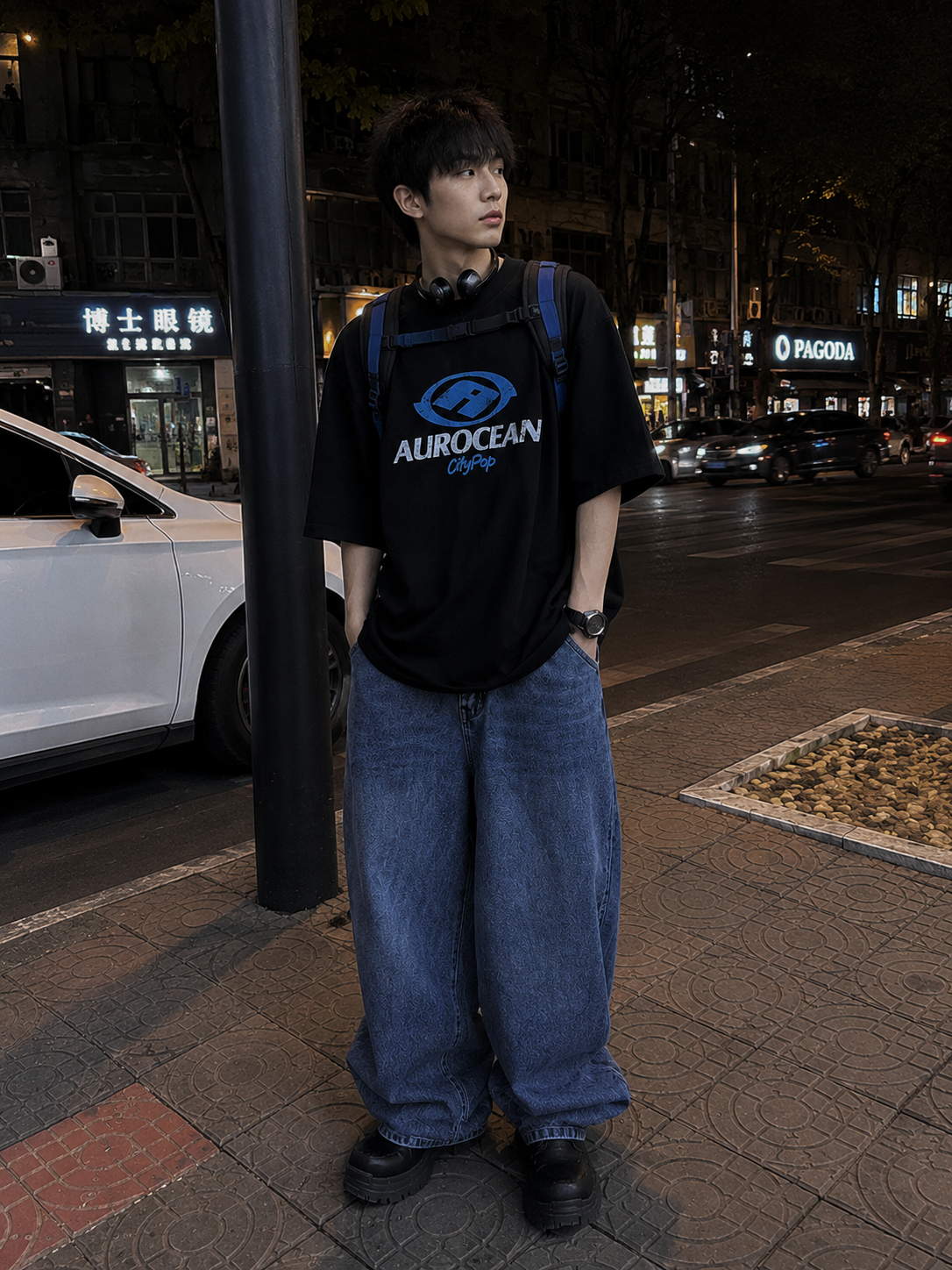 Aurocean Washed Vintage Distressed Edge Oversized T-Shirt – Black