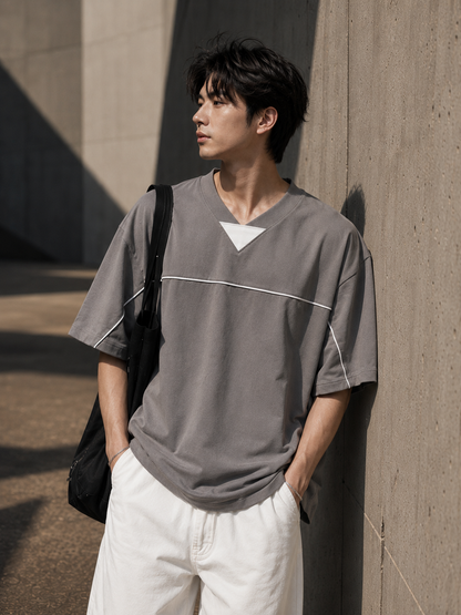 NANS Mesh Panel Oversized V-Neck T-Shirt