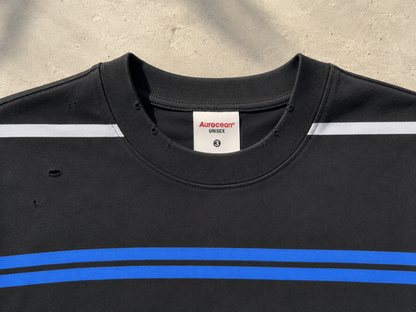 Aurocean Distressed Contrast Stripe Knit Oversized T-Shirt