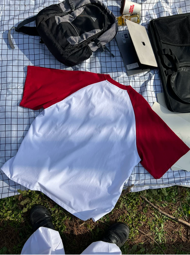 Aurocean American Vintage Raglan Oversized T-Shirt – Red / White
