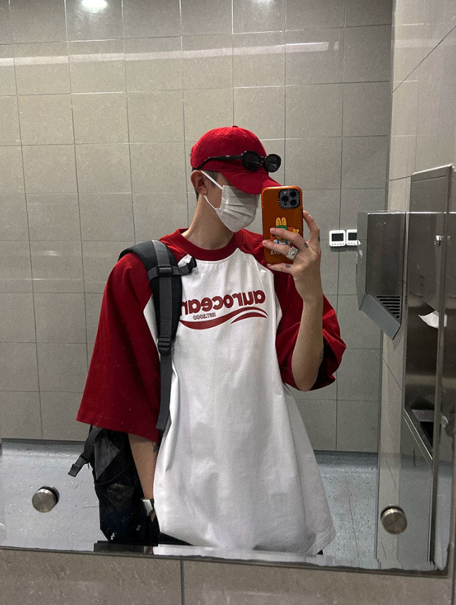 Aurocean American Vintage Raglan Oversized T-Shirt – Red / White