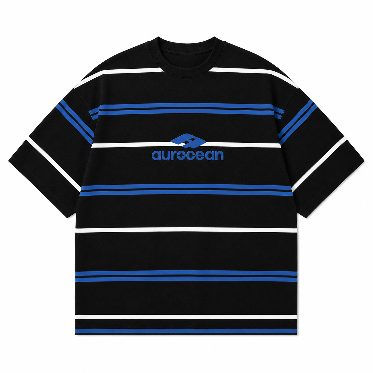 Aurocean Distressed Contrast Stripe Knit Oversized T-Shirt