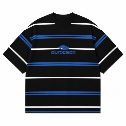 Aurocean Distressed Contrast Stripe Knit Oversized T-Shirt