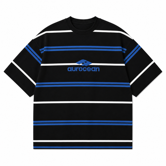 Aurocean Distressed Contrast Stripe Knit Oversized T-Shirt